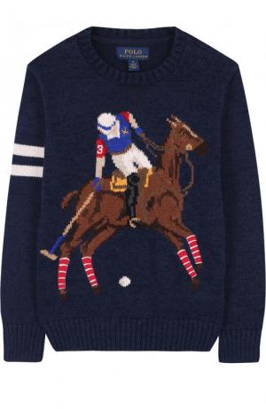 Хлопковый пуловер с принтом Polo Ralph Lauren. Цвет: синий