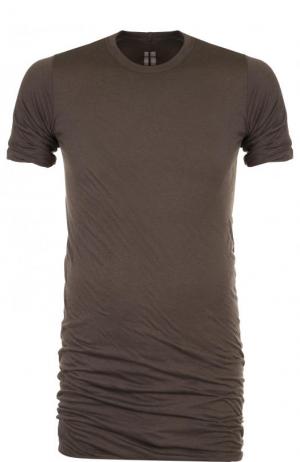 Удлиненная хлопковая футболка с круглым вырезом Rick Owens. Цвет: темно-серый