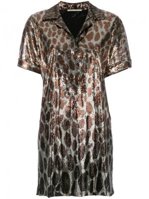 Леопардовое платье-поло с пайетками Marco De Vincenzo. Цвет: телесный
