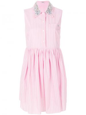 Платье-рубашка в тонкую полоску Miu. Цвет: розовый и фиолетовый