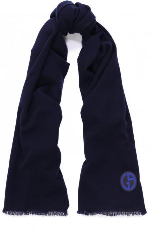 Кашемировый шарф с логотипом бренда Giorgio Armani. Цвет: синий