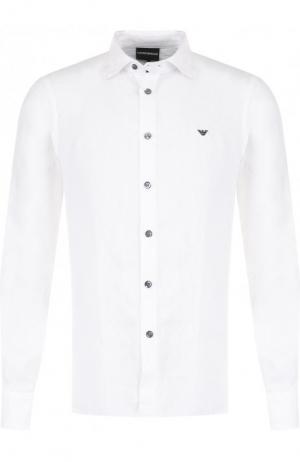Льняная рубашка с воротником кент Emporio Armani. Цвет: белый