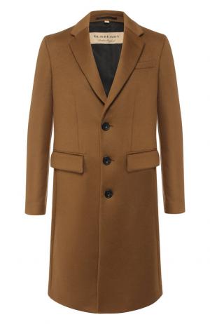 Однобортное пальто из шерсти Burberry. Цвет: бежевый