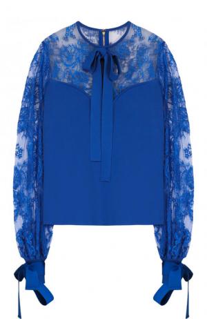 Приталенная блуза с бантами и кружевными вставками Elie Saab. Цвет: синий