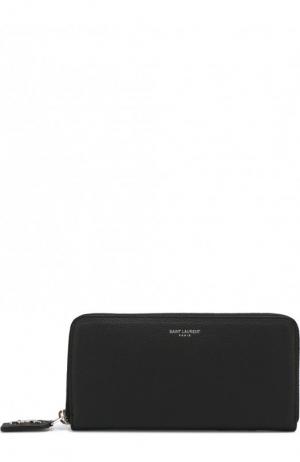 Кожаное портмоне на молнии с логотипом бренда Saint Laurent. Цвет: черный
