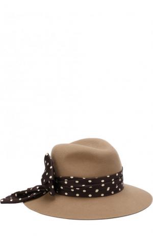 Фетровая шляпа Henrietta с лентой в горох Maison Michel. Цвет: темно-бежевый