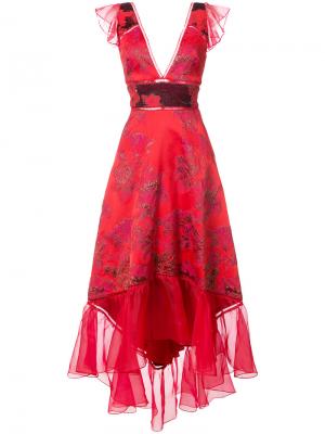 Жаккардовое асимметричное платье Marchesa Notte. Цвет: красный