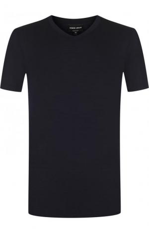 Шерстяная футболка с V-образным вырезом Giorgio Armani. Цвет: темно-синий