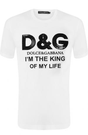 Хлопковая футболка с декоративной отделкой Dolce & Gabbana. Цвет: белый