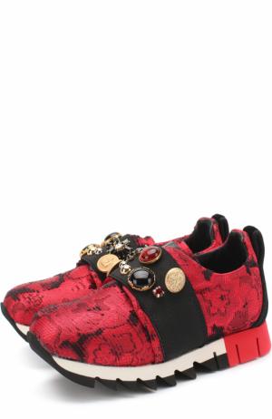 Текстильные кроссовки с эластичной вставкой и декором Dolce & Gabbana. Цвет: красный
