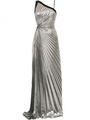 Плиссированное вечернее платье Goddess из ткани ламе Mugler. Цвет: металлический