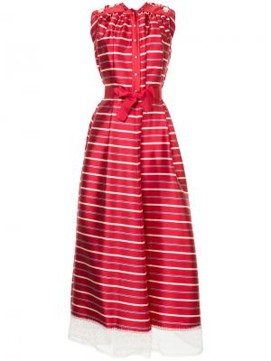 Полосатое платье с подолом из тюля Alexis Mabille. Цвет: красный