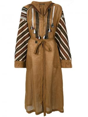 Платье с поясом и вышивкой Vita Kin. Цвет: коричневый