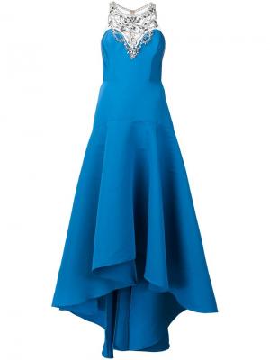 Декорированное вечернее платье Marchesa Notte. Цвет: синий