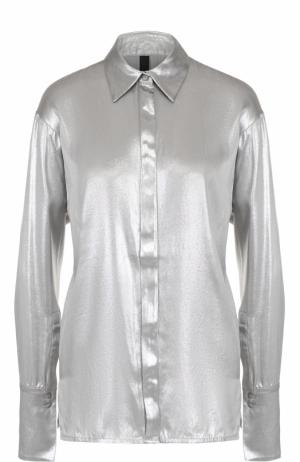 Шелковая блуза прямого кроя с металлизированной отделкой Ilaria Nistri. Цвет: серебряный