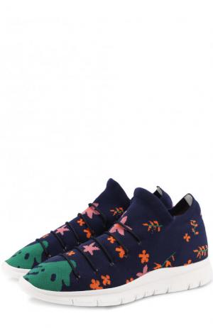 Текстильные кроссовки Flower с принтом на шнуровке Joshua Sanders. Цвет: темно-синий