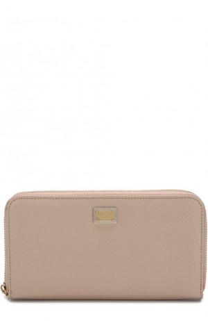 Кожаный кошелек на молнии с логотипом бренда Dolce & Gabbana. Цвет: светло-бежевый