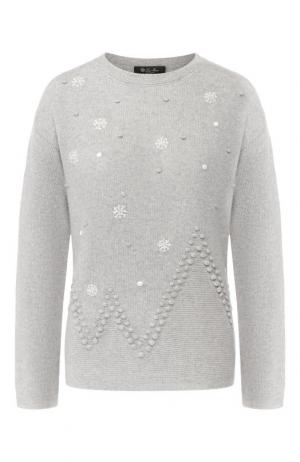 Кашемировый пуловер с круглым вырезом Loro Piana. Цвет: светло-серый