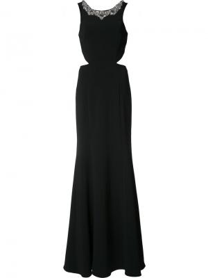 Длинное платье с декорированным воротником Marchesa Notte. Цвет: чёрный