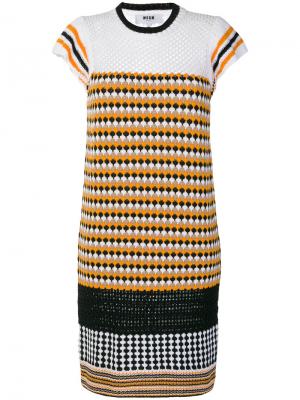 Вязаное платье с рисунком MSGM. Цвет: жёлтый и оранжевый