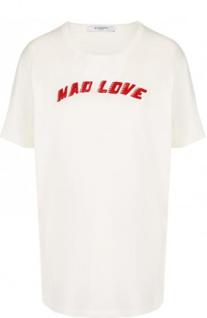 Хлопковая футболка с круглым вырезом и надписями Givenchy. Цвет: белый