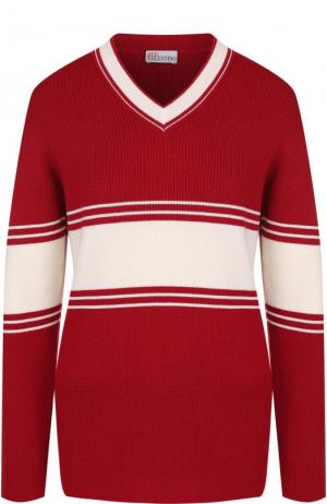Шерстяной пуловер с V-образным вырезом REDVALENTINO. Цвет: красный