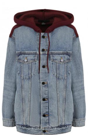Джинсовая куртка с потертостями и капюшоном Denim X Alexander Wang. Цвет: синий