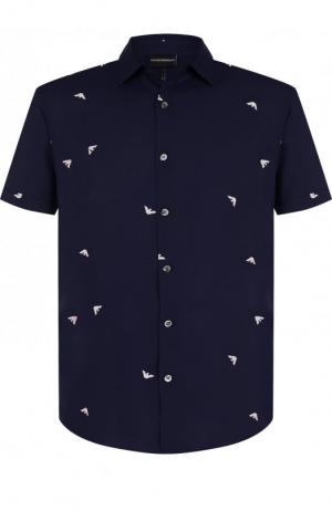 Рубашка из вискозы с короткими рукавами Emporio Armani. Цвет: темно-синий
