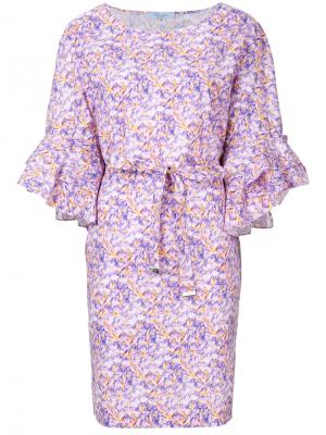 Платье с оборкой и поясом Blumarine. Цвет: розовый и фиолетовый