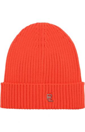 Шерстяная шапка с логотипом бренда Ralph Lauren. Цвет: оранжевый