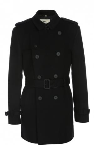 Двубортное пальто из шерсти с поясом Burberry. Цвет: черный