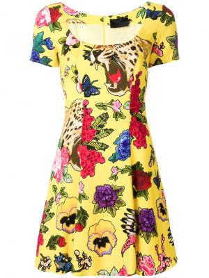 Короткое платье с цветочным принтом Philipp Plein. Цвет: жёлтый и оранжевый