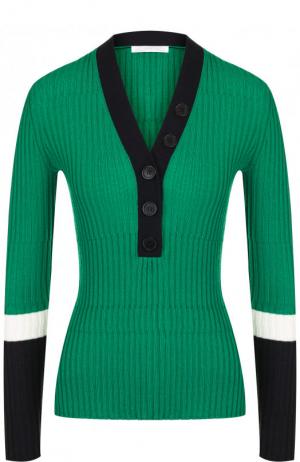 Шерстяной пуловер с V-образным вырезом BOSS. Цвет: зеленый