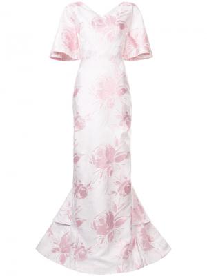 Вечернее платье с цветочным узором Christian Siriano. Цвет: белый