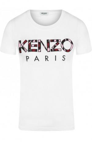 Хлопковая футболка с круглым вырезом и логотипом бренда Kenzo. Цвет: белый