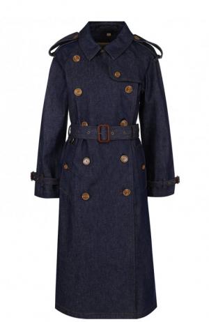 Джинсовое пальто с поясом Burberry. Цвет: синий