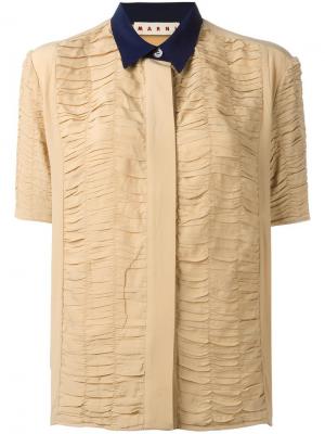 Рубашка со сборками и короткими рукавами Marni. Цвет: коричневый