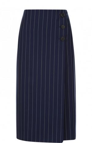 Шерстяная юбка-миди в полоску Ralph Lauren. Цвет: темно-синий