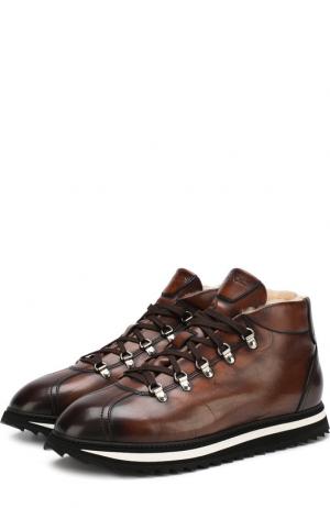 Кожаные ботинки на шнуровке с внутренней меховой отделкой Doucals Doucal's. Цвет: коричневый