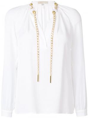 Блузка с длинными рукавами и шнурком на вороте Michael Kors. Цвет: белый