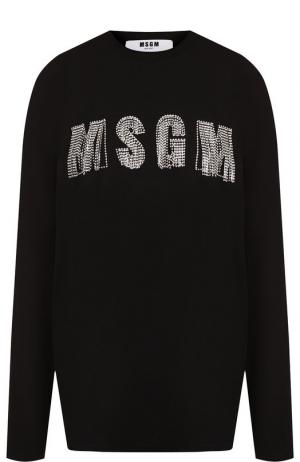 Хлопковый пуловер с декоративной отделкой MSGM. Цвет: черный