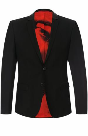 Шерстяной приталенный пиджак HUGO. Цвет: черный