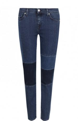 Укороченные джинсы-скинни с потертостями 7 For All Mankind. Цвет: синий
