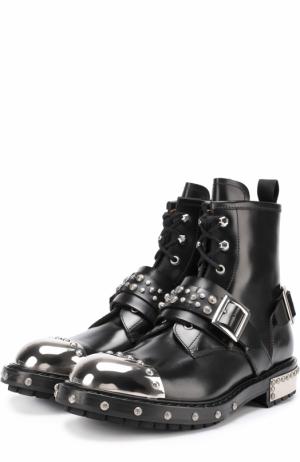Высокие кожаные ботинки на шнуровке с металлической отделкой мыса Alexander McQueen. Цвет: черный