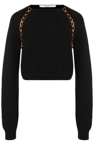 Шерстяной пуловер с декоративной вставкой Givenchy. Цвет: черный