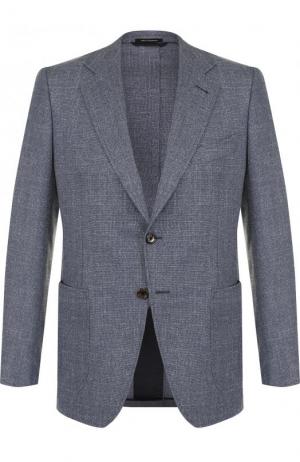 Однобортный пиджак из смеси шерсти и льна с шелком Tom Ford. Цвет: голубой