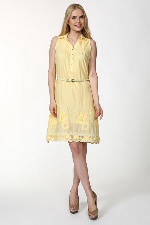 Платье с ремнем BLANC AZUR. Цвет: желтый