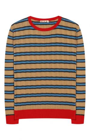 Хлопковый пуловер фактурной вязки Marni. Цвет: бежевый