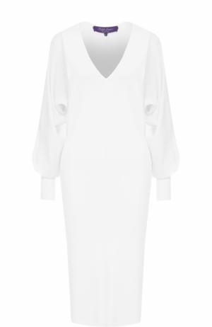 Приталенное платье-миди с V-образным вырезом Ralph Lauren. Цвет: белый