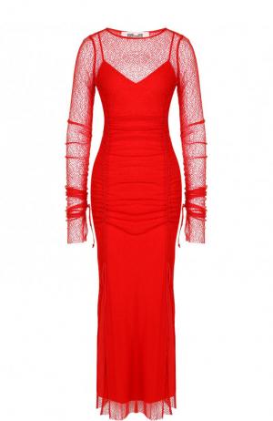 Приталенное платье-миди с длинным рукавом и вырезом-лодочка Diane Von Furstenberg. Цвет: красный